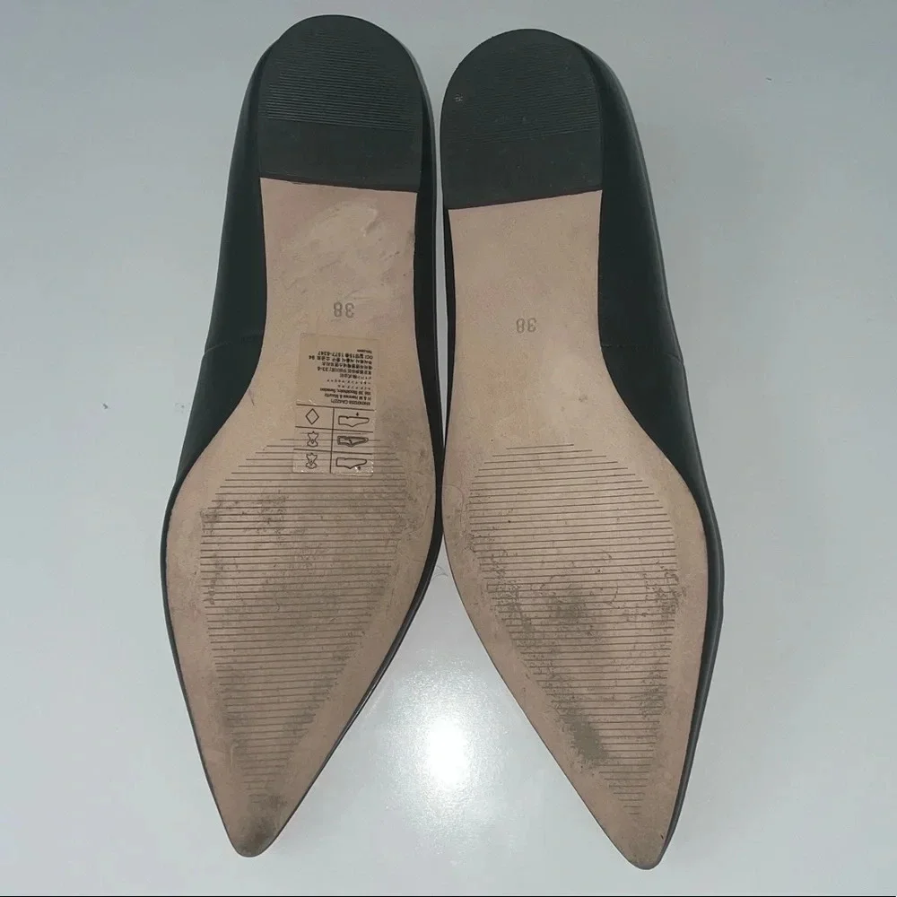 H&M Leather Black Metal Metal Ring Flats Size 7